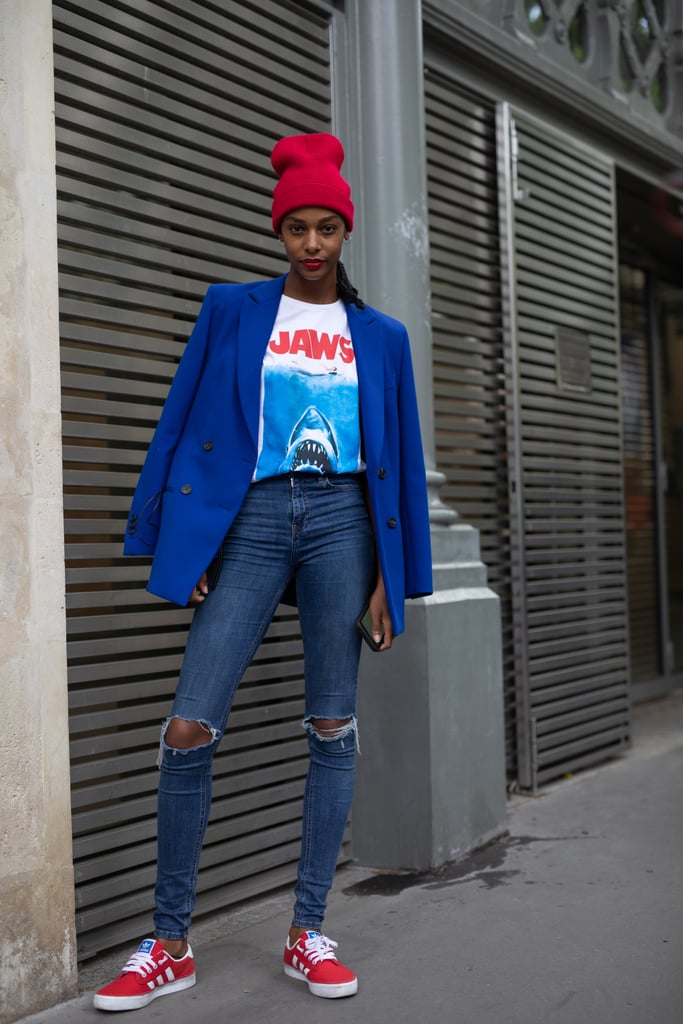 Swap out some of your favorite essentials for more colorful versions of the same, like a blazer, sneakers, and even a Winter beanie.