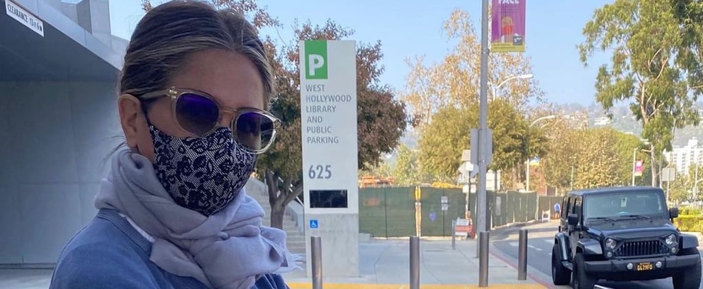 Jennifer Aniston Wore a Blue Sweatsuit and Face Mask to Vote
