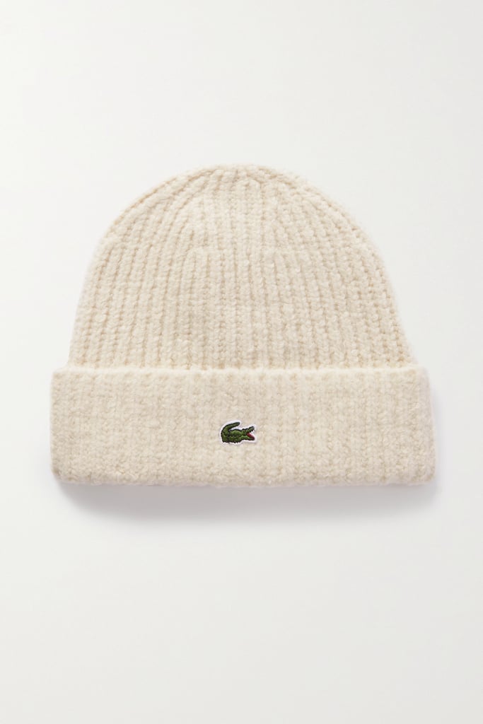 Lacoste Beige Appliquéd Ribbed Cotton-Blend Beanie