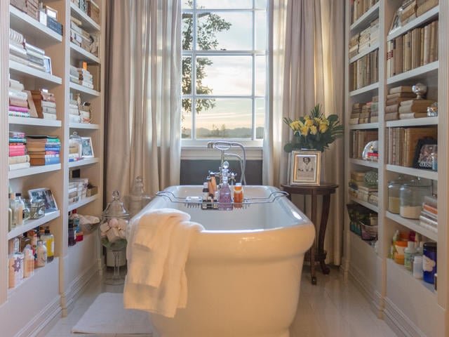 This charming bathtub looks out on a spectacular view.