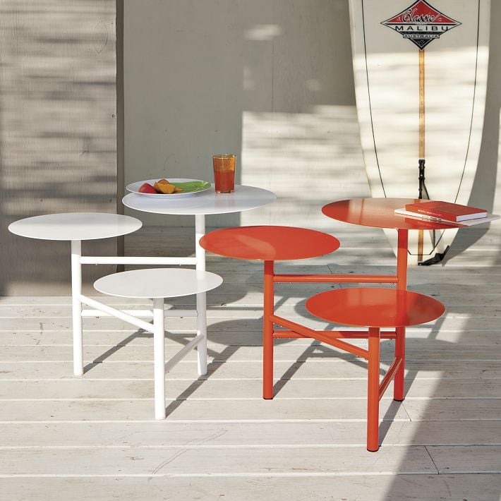 The Layered Side Table ($149) is made from powder-coated steel and comes in white and red.
The Layered Side Table ($149) is made from powder-coated steel and comes in white and red.