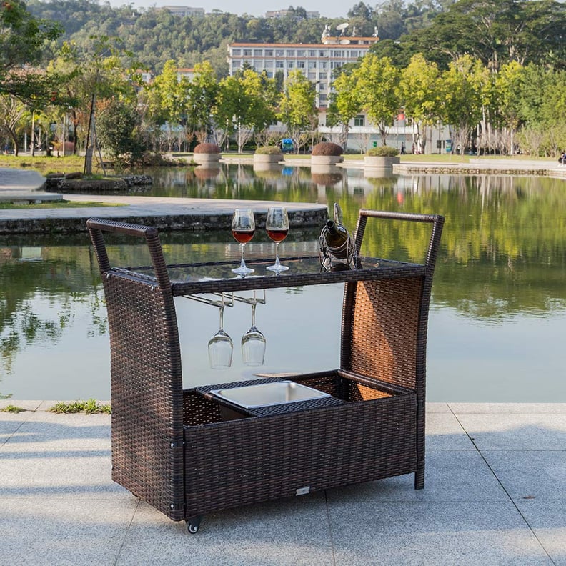 Bonnlo Outdoor Wicker Bar Cart