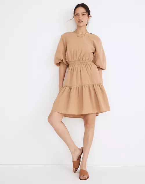 A Cute Dress: Madewell Seersucker Puff-Sleeve Cutout Mini Dress