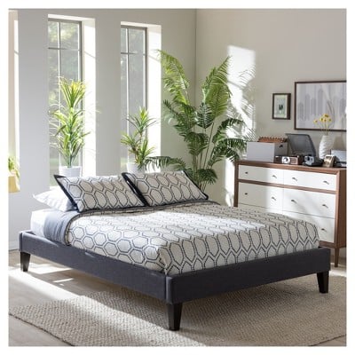 Baxton Studio Lancashire Modern And Contemporary Fabric Upholstered Bed Frame With Tapered Legs
