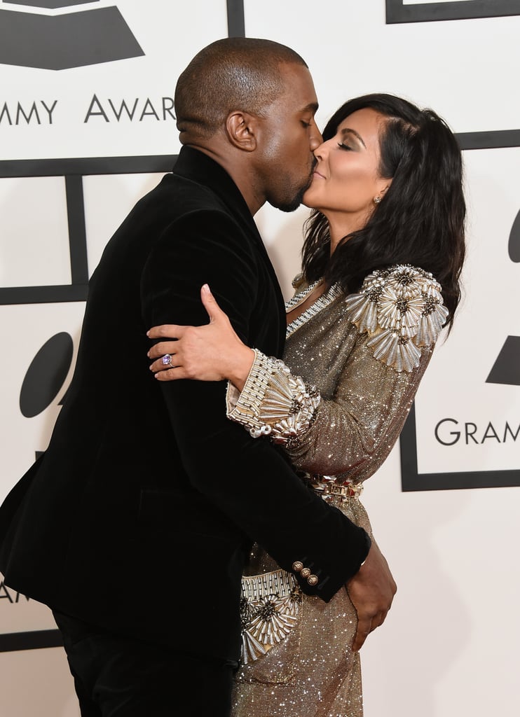 Kim Kardashian and Kanye West at the Grammys 2015