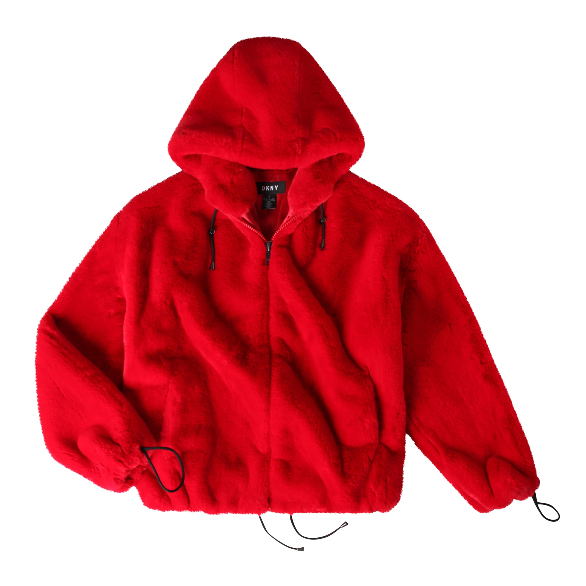 red faux fur hoodie