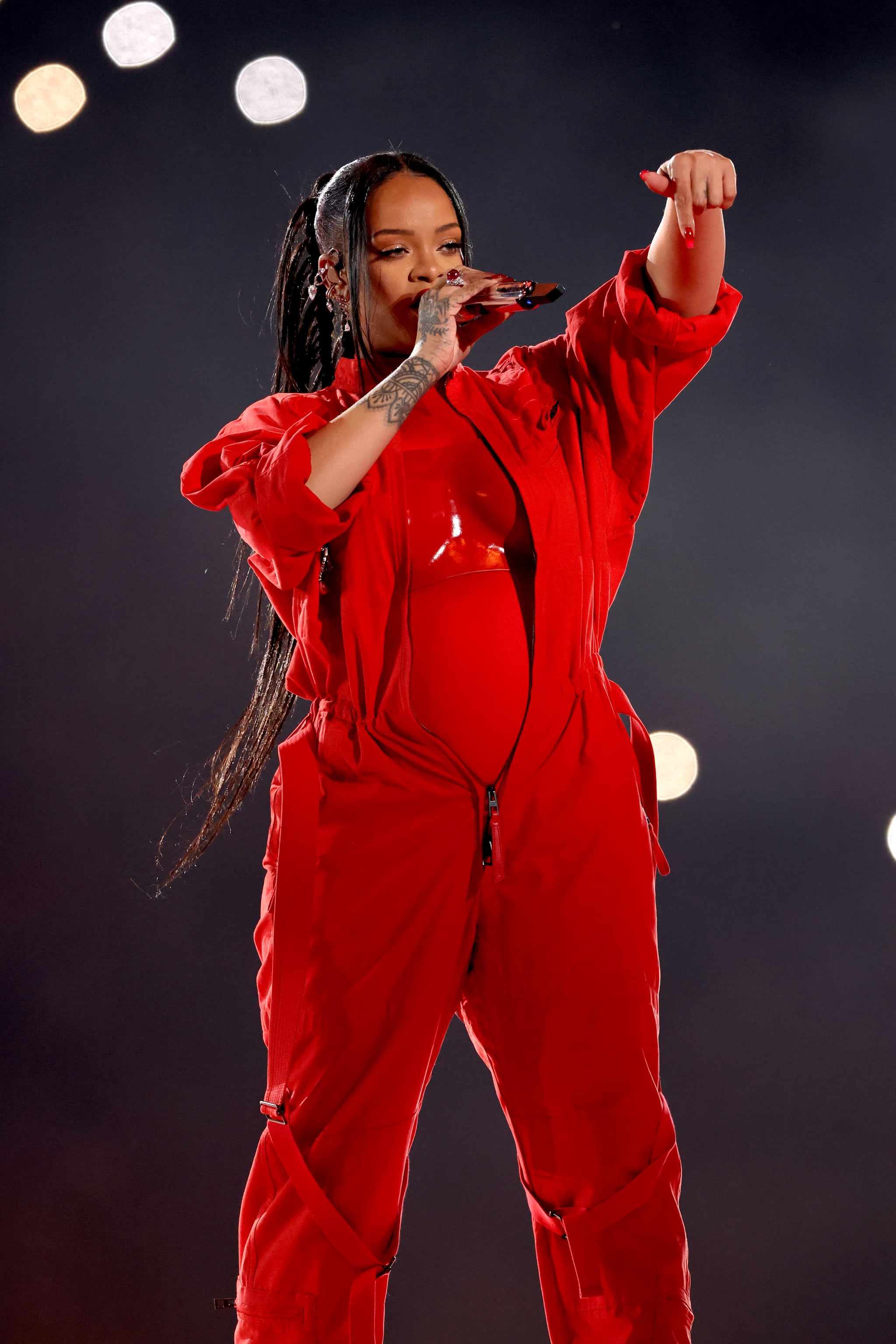 GLENDALE, ARIZONA - FEBRUARY 12: Rihanna performs onstage during the Apple Music Super Bowl LVII Halftime Show at State Farm Stadium on February 12, 2023 in Glendale, Arizona. (Photo by Gregory Shamus/Getty Images)