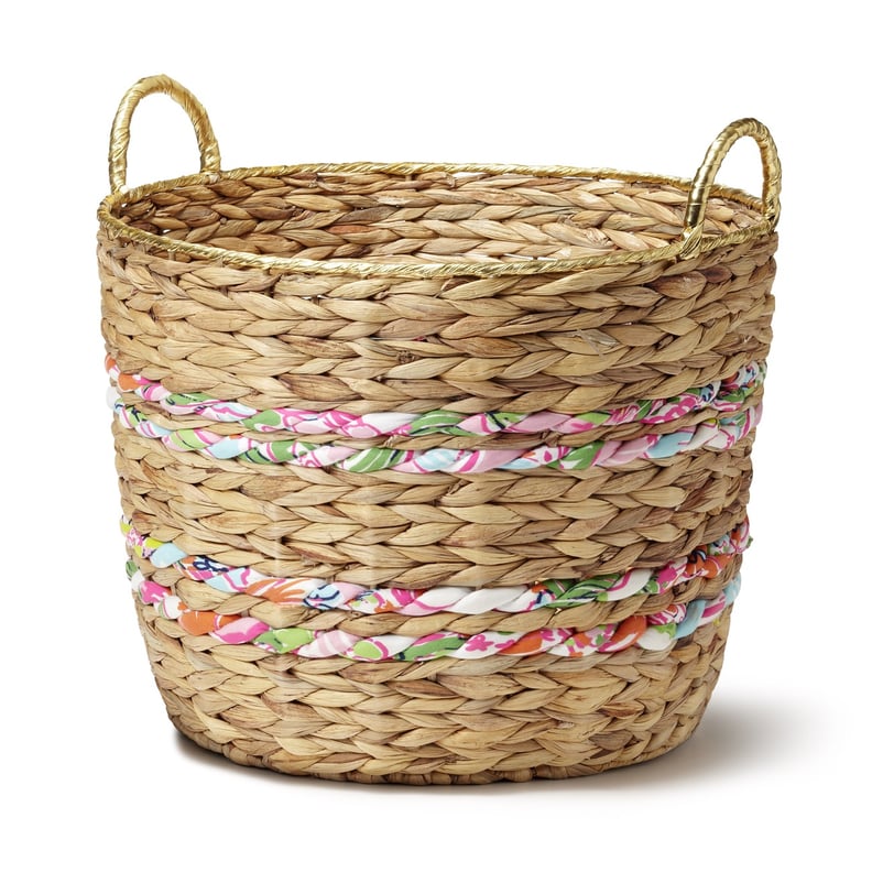 Woven Basket With Fabric and Gold Rim ($35)