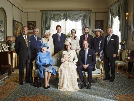George and Kate took the center spot in this family portrait, which was taken in the Morning Room at Clarence House in London.