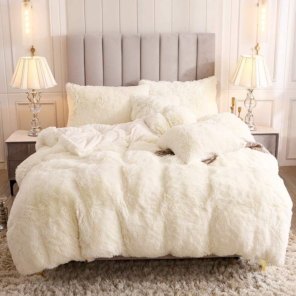 Uhamho Faux Fur Velvet Fluffy Bedding Duvet Cover Set