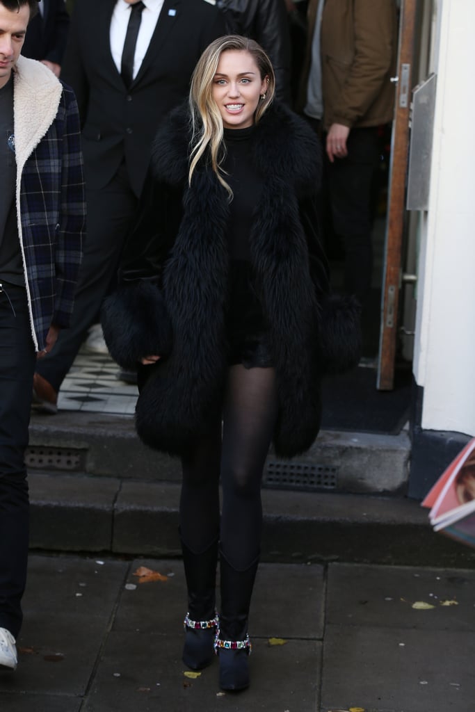 Miley Cyrus Leather Skirt in London 2018