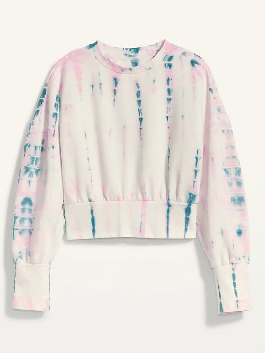 Old Navy Loose Tie-Dye Cropped Crew-Neck Sweatshirt Blue/Pink Shibori Tie-Dye