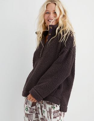 Aerie Cloud Sherpa Oversized Button Pullover