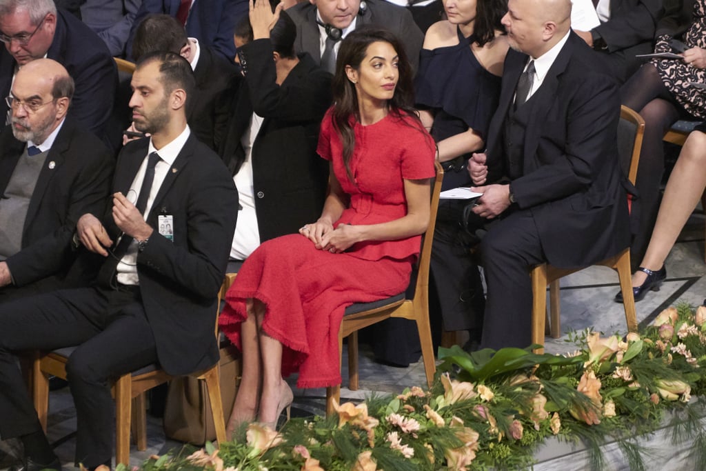 Amal Clooney Red Outfit at Nobel Peace Prize Ceremony 2018