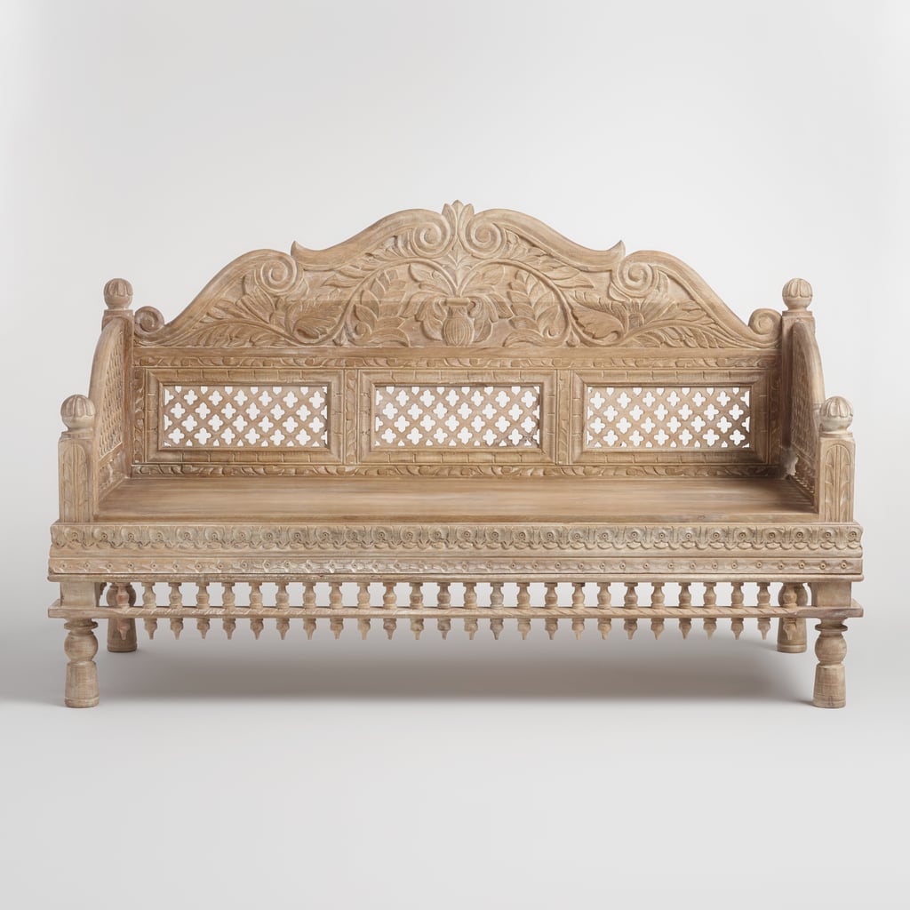 White Antique Carved Wood Bench (900) World Market September 2016