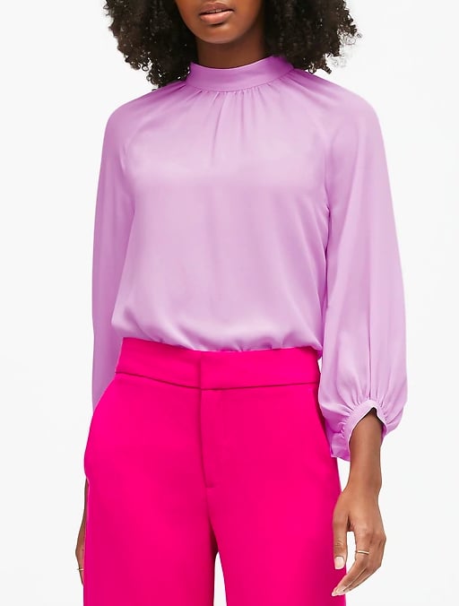 Mock-Neck Balloon-Sleeve Top