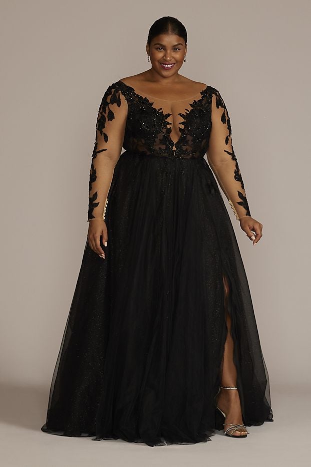 long black lace dress with sleeves