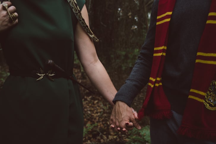 Gryffindor Vs Slytherin Harry Potter Engagement Shoot Popsugar Love 