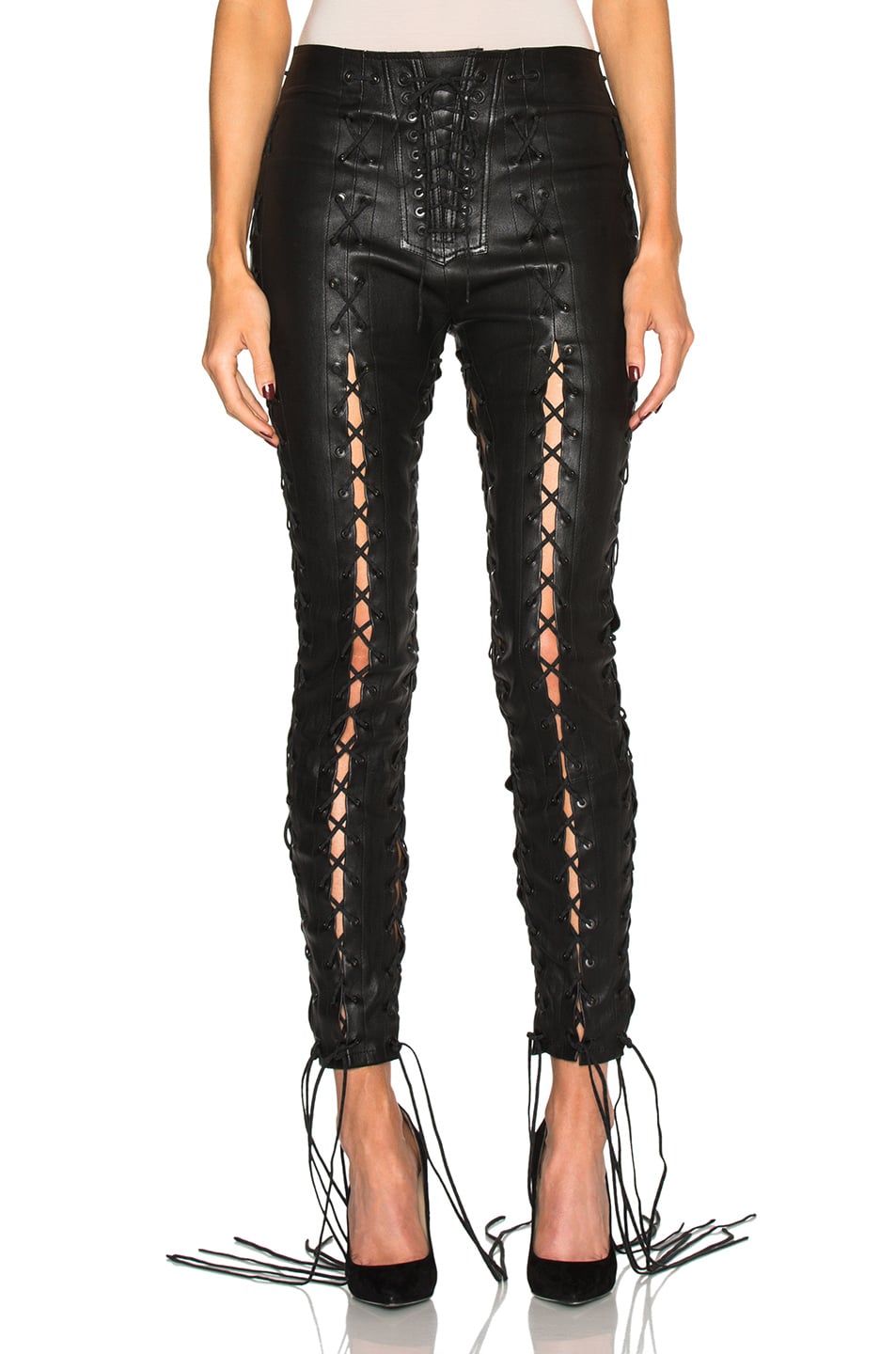 Womens Premium Lace Up Front Leather Look Trousers  Boohoo UK