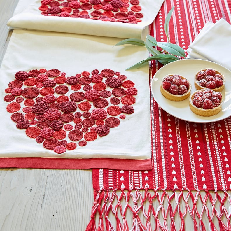 Embroidered Heart Table Runner