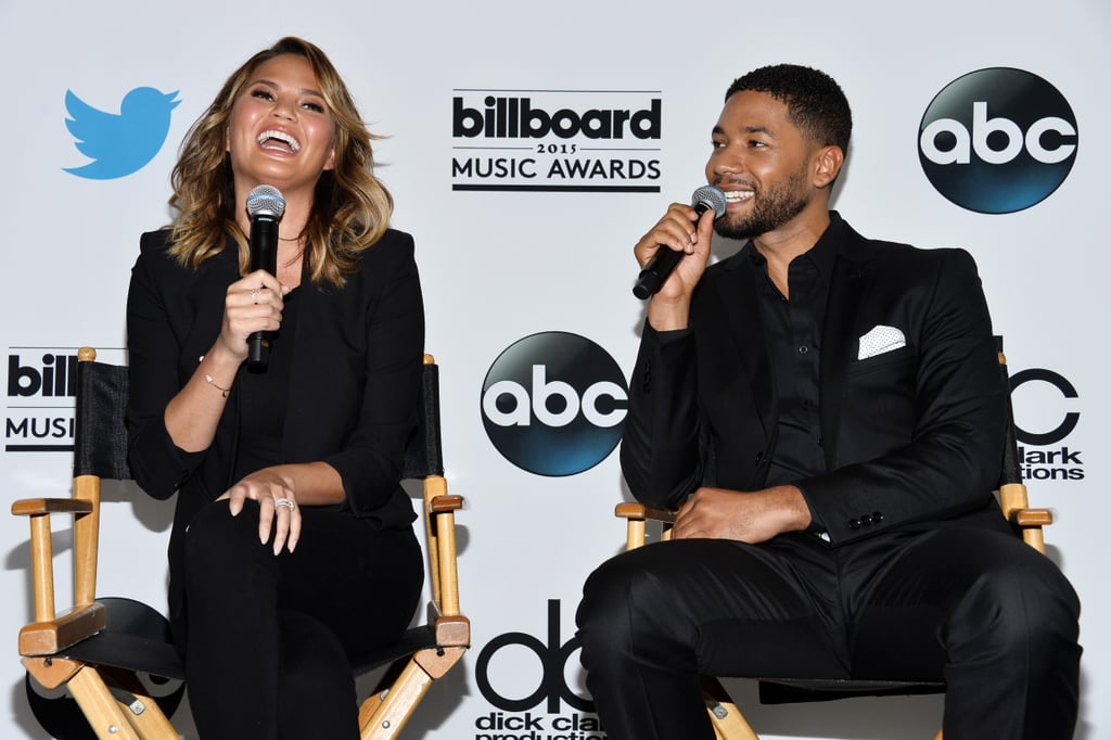 Chrissy Teigen let out a good laugh with Jussie Smollett at the 2015 Billboard Music Awards finalists announcement in LA on Tuesday.