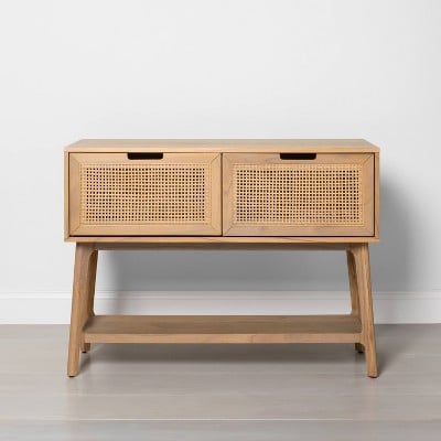 Hearth & Hand With Magnolia Wood and Cane Console Table With Pull-Down Drawers