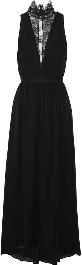 Alice + Olivia Kaden Lace-Paneled Silk-Georgette Dress  ($495)