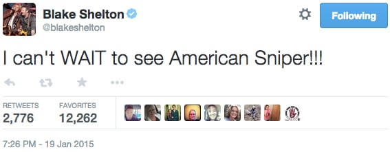 Country star Blake Shelton was publicly excited about the movie.