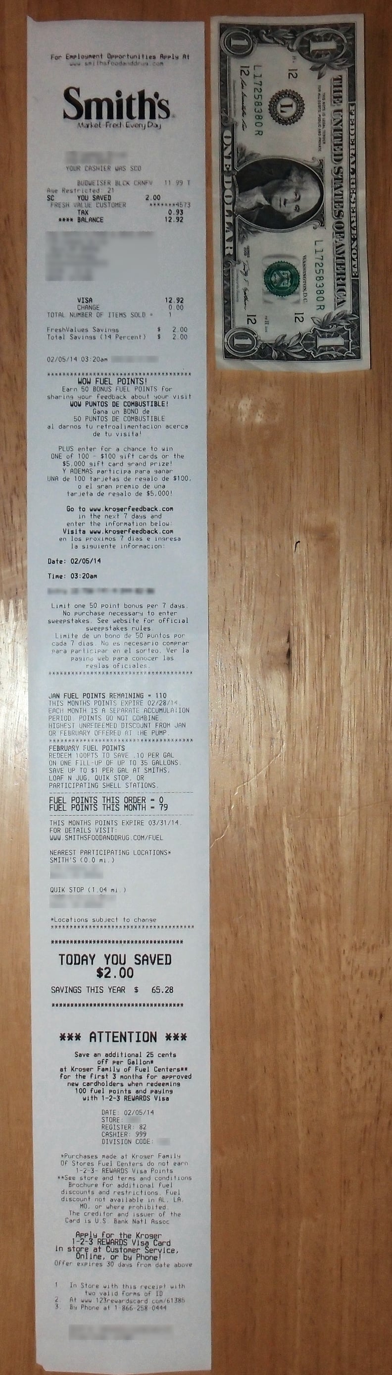 This Receipt For a Single Item