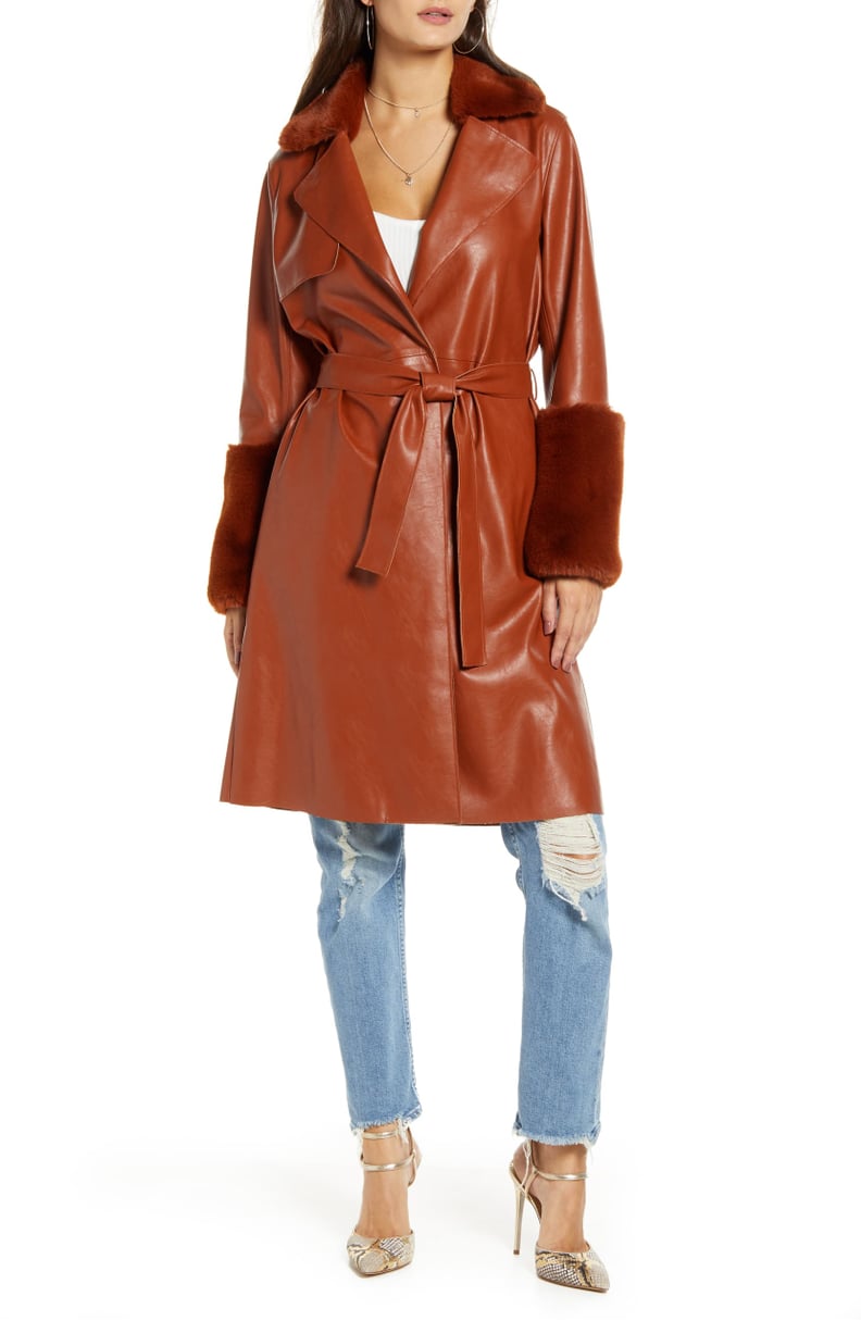 Blanknyc faux leather outlet trim long hooded jacket