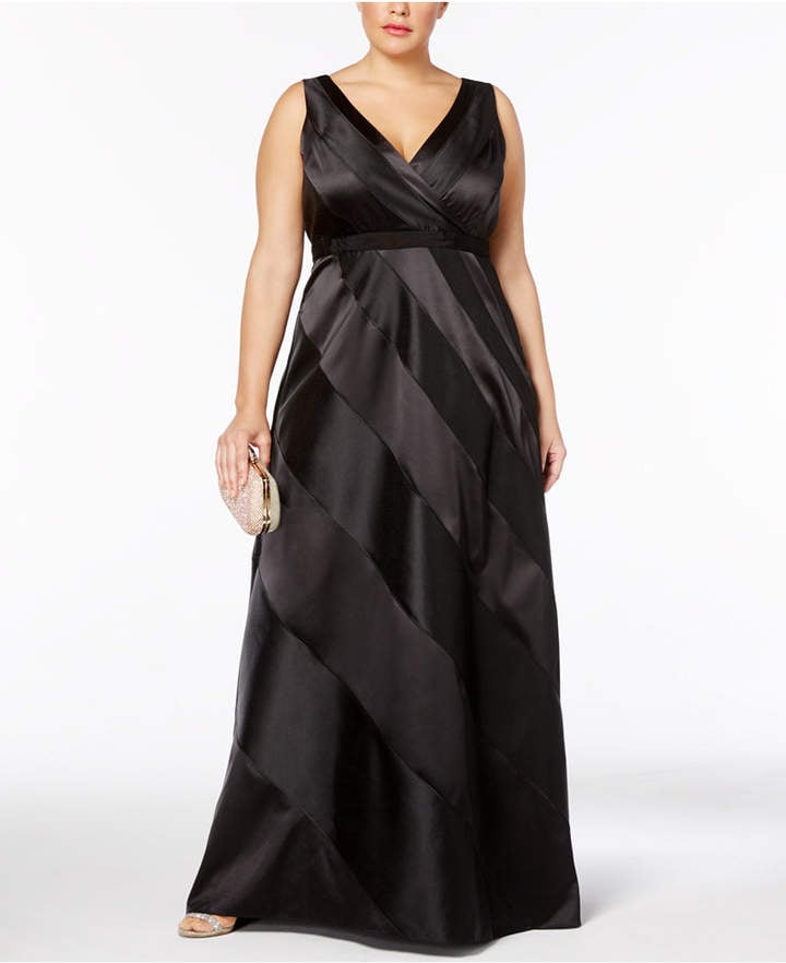 Adrianna Papell Satin Striped Ball Gown
