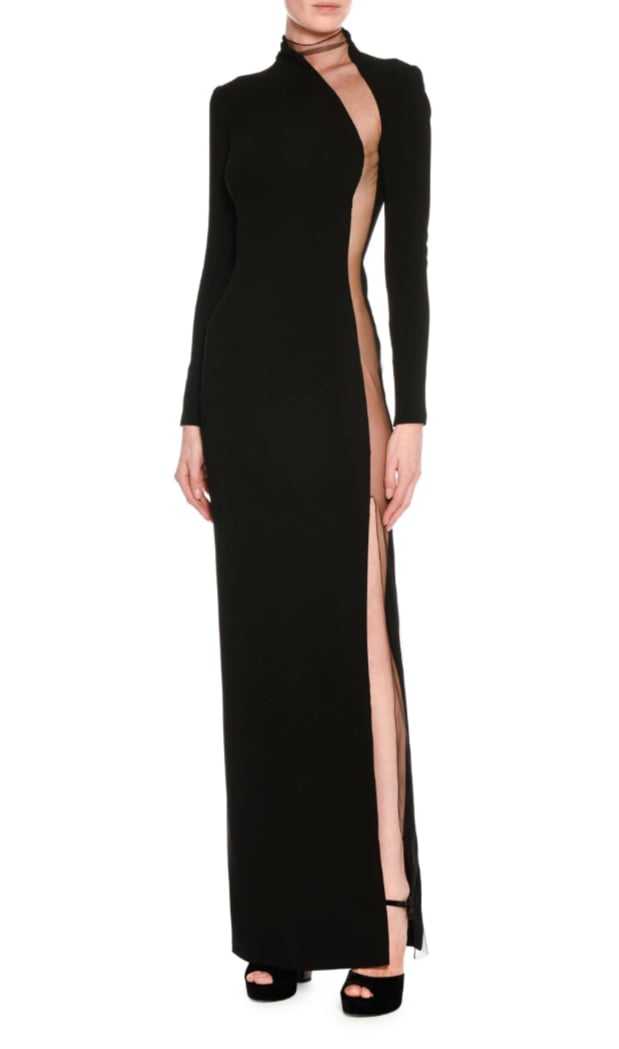 Tom Ford Illusion-Panel Silk Long-Sleeve Gown