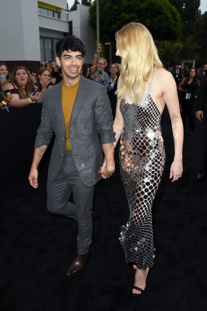 Sophie Turner Silver Chainmail Dress With Joe Jonas