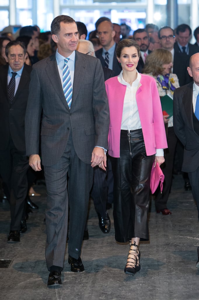 Queen Letizia Wears Leather Pants