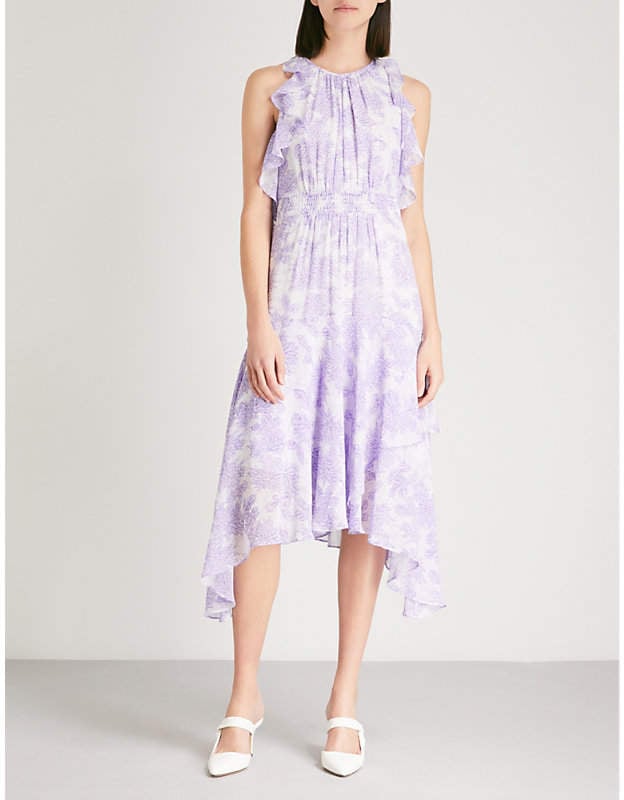 Whistles Anne Batik Floral-Print Ruffled Chiffon Midi Dress