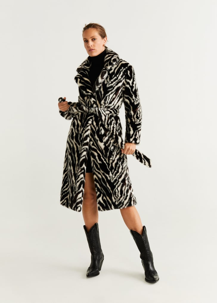 Shop Selena s Mango Zebra Belted Faux Fur Coat Selena Gomez Is