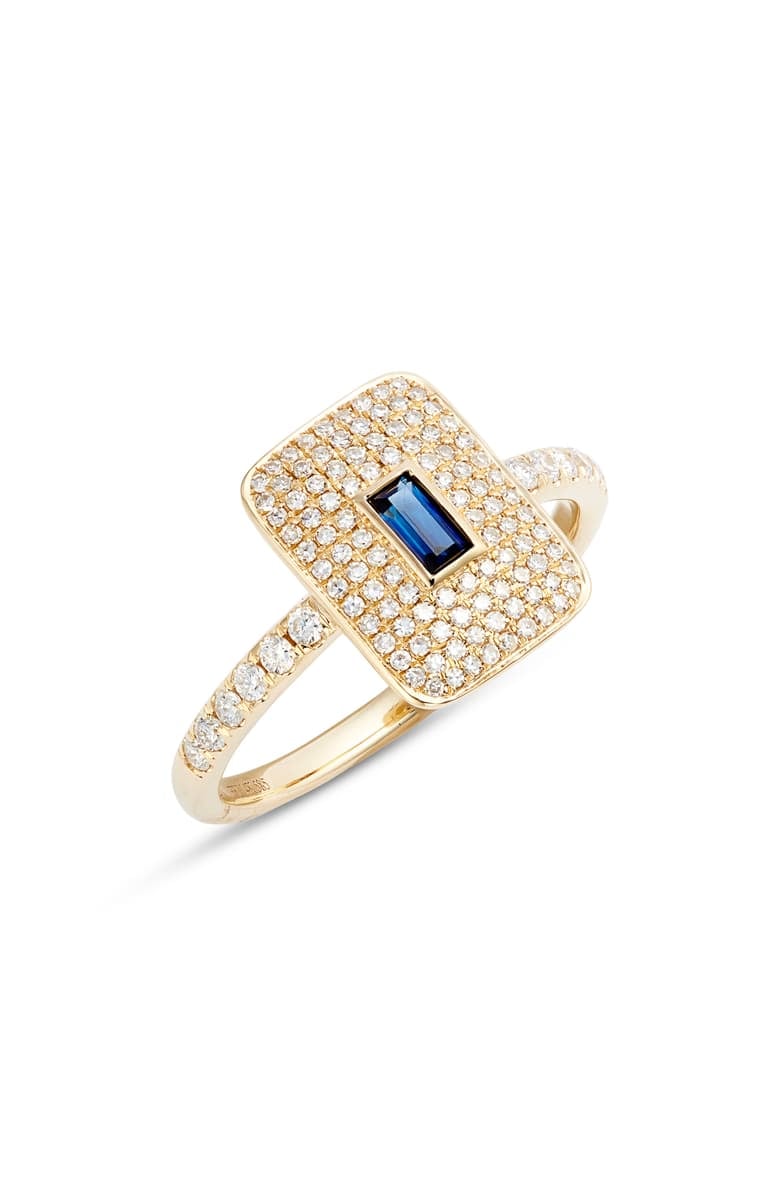 Rectangle Cuts: EF Collection Blue Sapphire and Pavé Diamond Ring