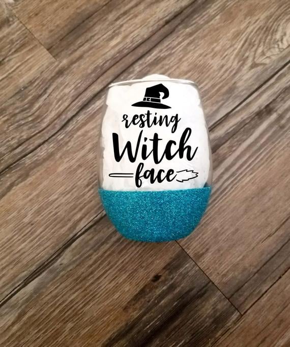 Resting Witch Face Halloween Glass