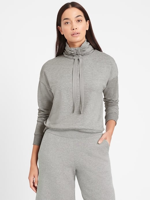 Ruche-Neck Fleece Sweatshirt