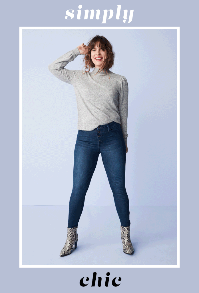"When I'm going casual, I always rely on a canvas of neutral basics, like a fitted gray turtleneck and jeans. This way, I can personalize the look with accessories depending on where I'm going or what I'm doing. 
"It's so easy to change up the vibe of this outfit with just a few small swaps! For example, snake-print ankle boots are perfect for a potluck with friends, while sparkly statement earrings and over-the-knee boots would work for a low-key date night."
— Stephanie Nguyen, style editor, Native