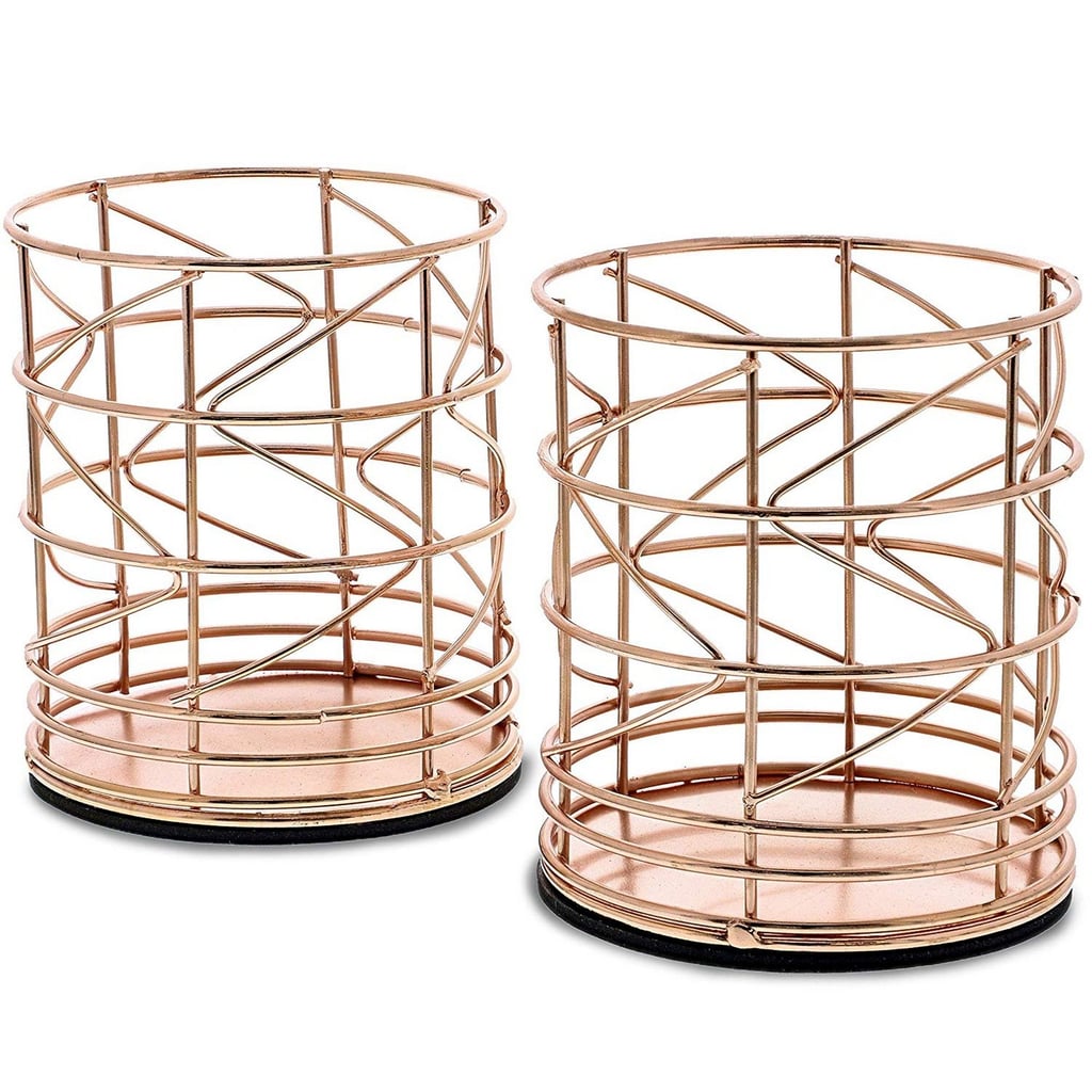 Juvale 2-Pack Rose Gold Metal Wire Pen Holders