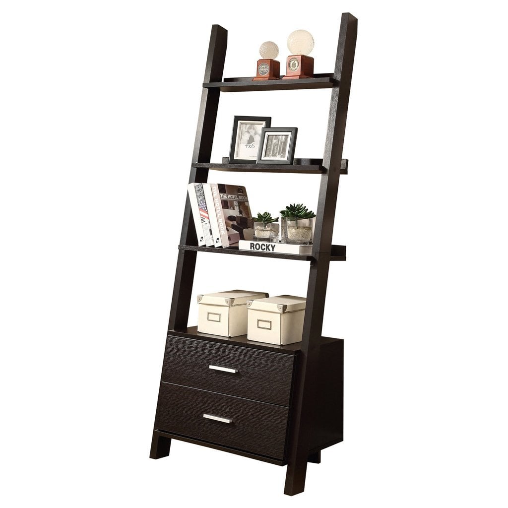 Monarch Specialties Bookcase With Ladder and 2-Storage Drawers