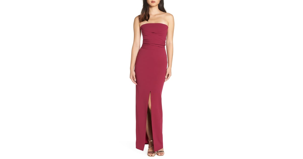 own the night black strapless maxi dress