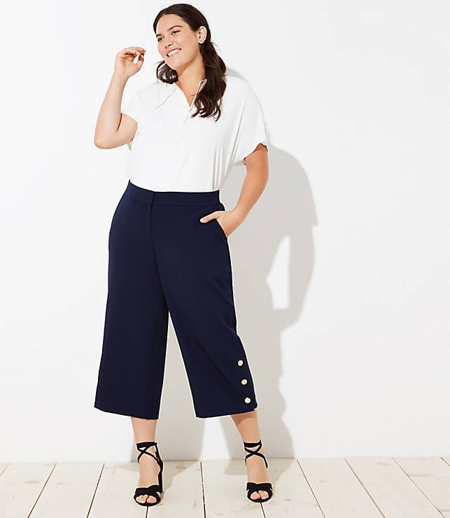 LOFT Plus Button Cuff Wide Leg Crop Pants