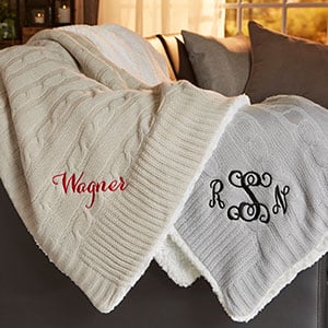 Personalization Mall Classic Cable Knit Personalized Throw Blanket