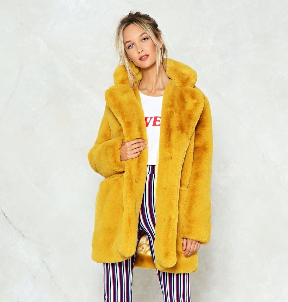 Brighten up the Winter slump in a vibrant hue, a la the Nasty Gal Surfin' Bird Faux Fur Coat ($190).