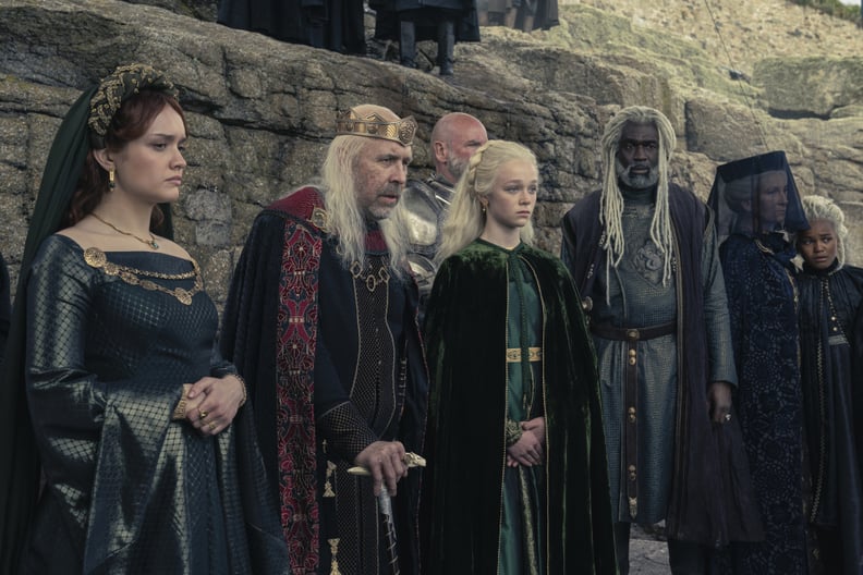 Alicent, Viserys, Helaena at Laena's funeral