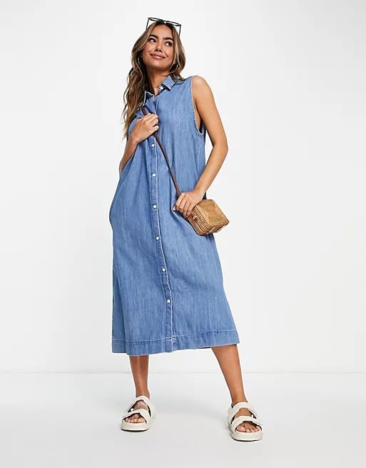 Monki Relaxed Sleeveless Button Down Midi Dress