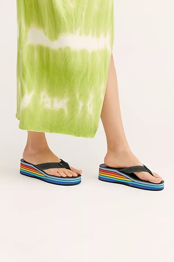 Rainbow Wedge Thong Sandals