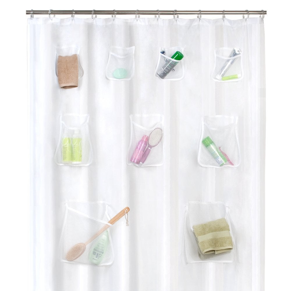 Shower Curtain Liner With Mesh Pockets How to Save Space POPSUGAR